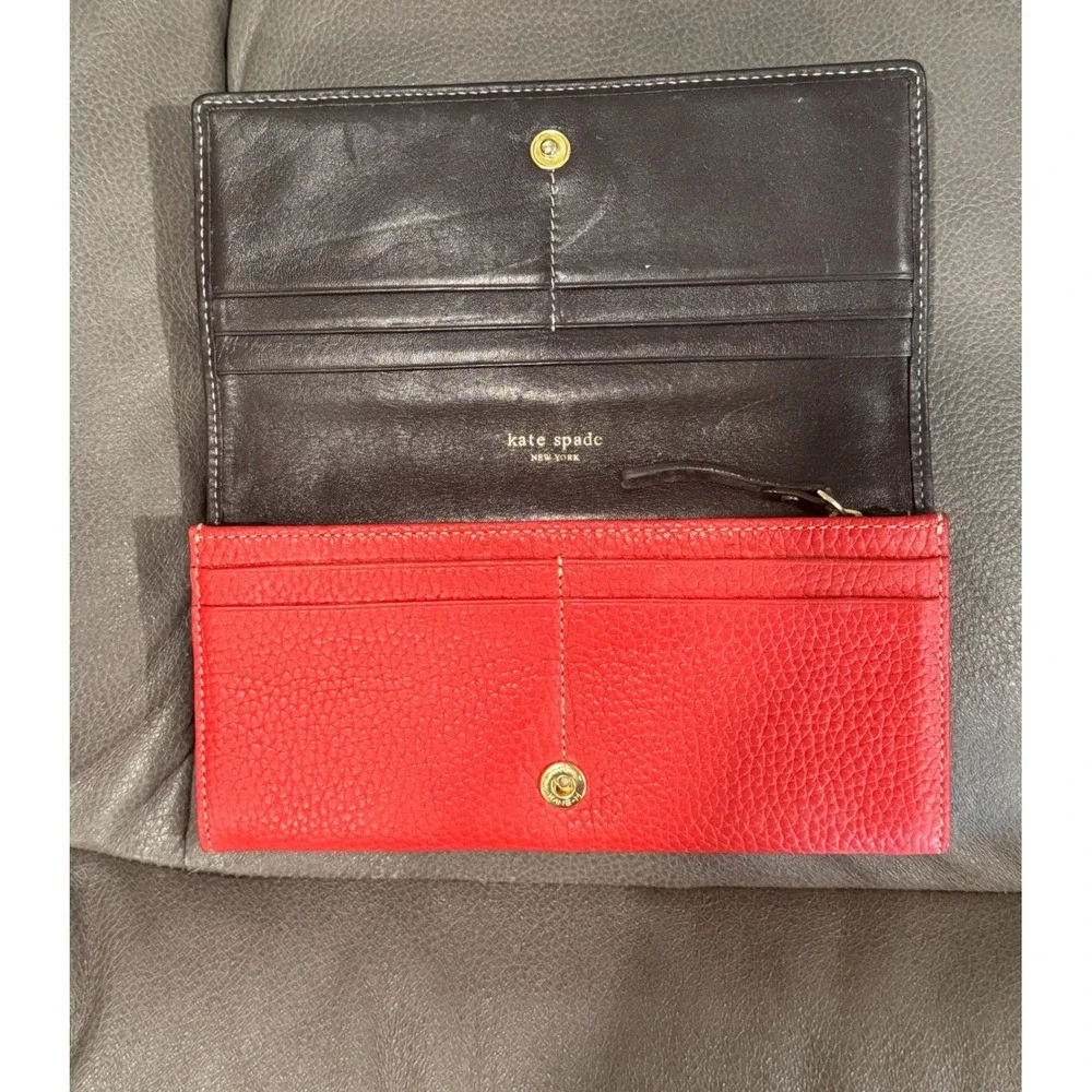 Kate Spade New York Red Pebbled Leather Tall Continental‎ Wallet Clutch